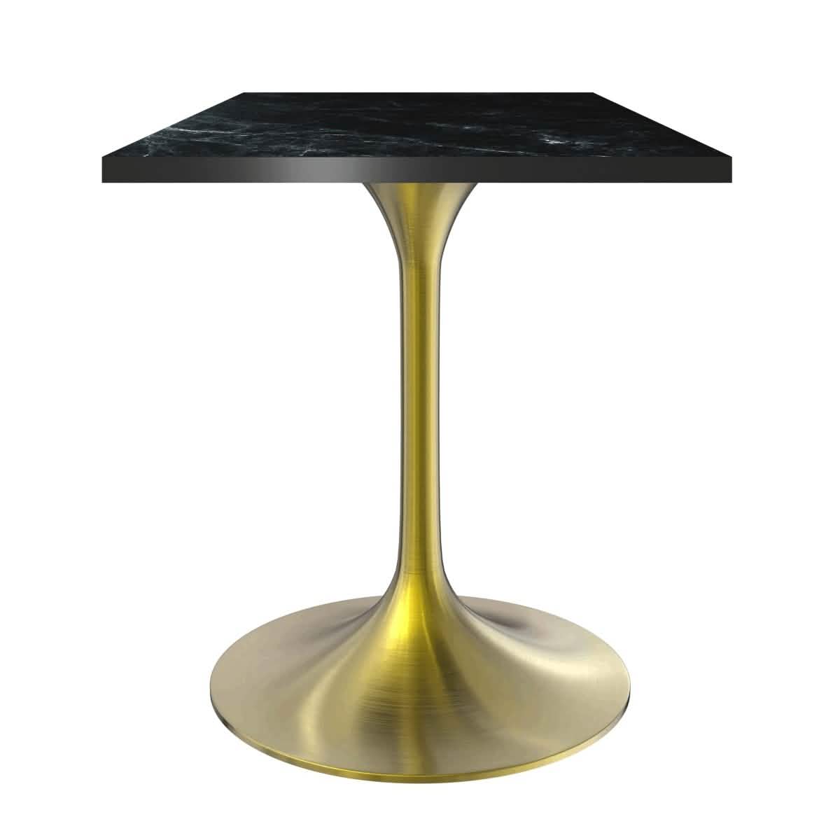 LeisureMod Verve Collection 24"Square Dining Table, Black/White/Brushed Gold Base with MDF Top