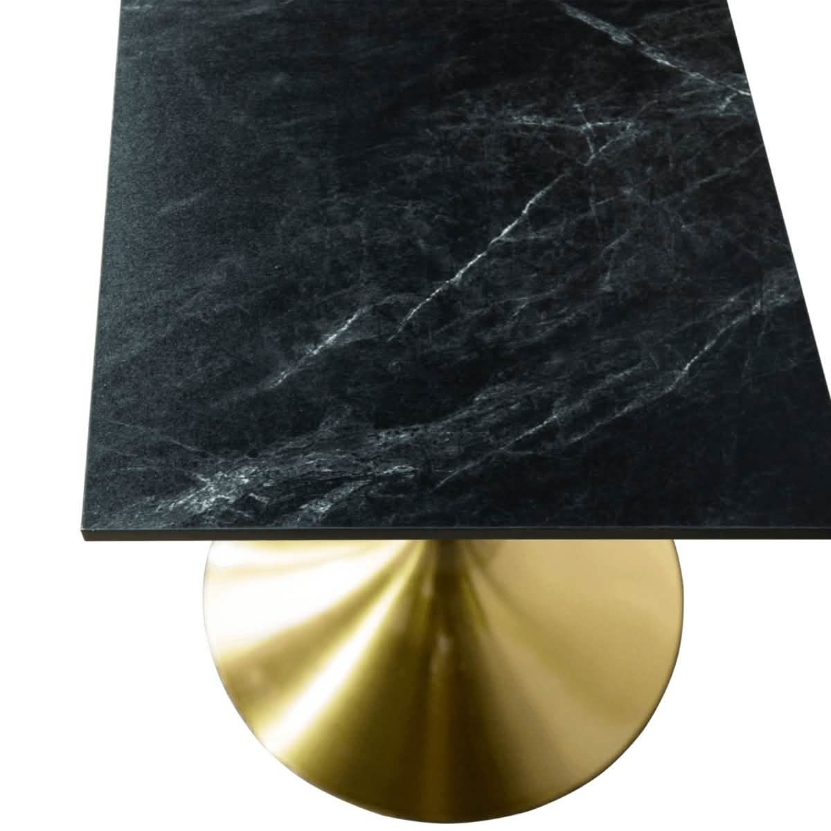 LeisureMod Verve Collection 24"Square Dining Table, Black/White/Brushed Gold Base with MDF Top
