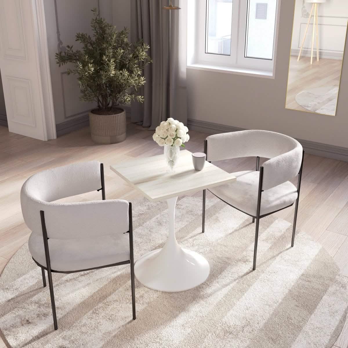 LeisureMod Verve Collection 24"Square Dining Table, Black/White/Brushed Gold Base with MDF Top