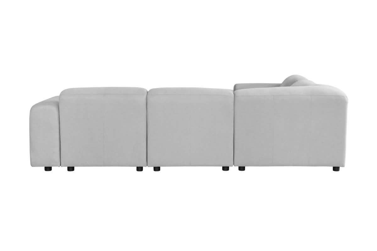LeisureMod Whisper 4 - 6 Seater Conversation Set With a Chaise and Ottoman Upholstered in Linen/Leather/Polyester