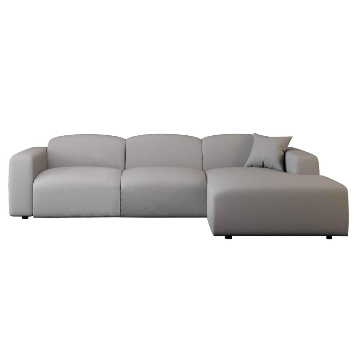 LeisureMod Whisper 4 - 6 Seater Conversation Set With a Chaise and Ottoman Upholstered in Linen/Leather/Polyester
