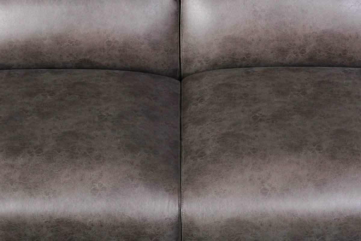 LeisureMod Whisper 4 - 6 Seater Conversation Set With a Chaise and Ottoman Upholstered in Linen/Leather/Polyester