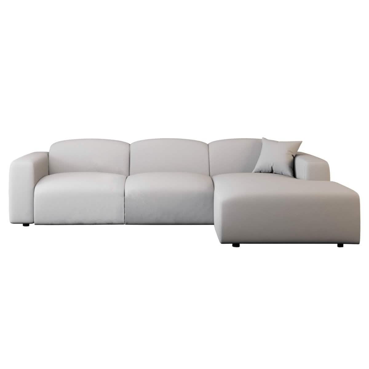 LeisureMod Whisper 4 - 6 Seater Conversation Set With a Chaise and Ottoman Upholstered in Linen/Leather/Polyester