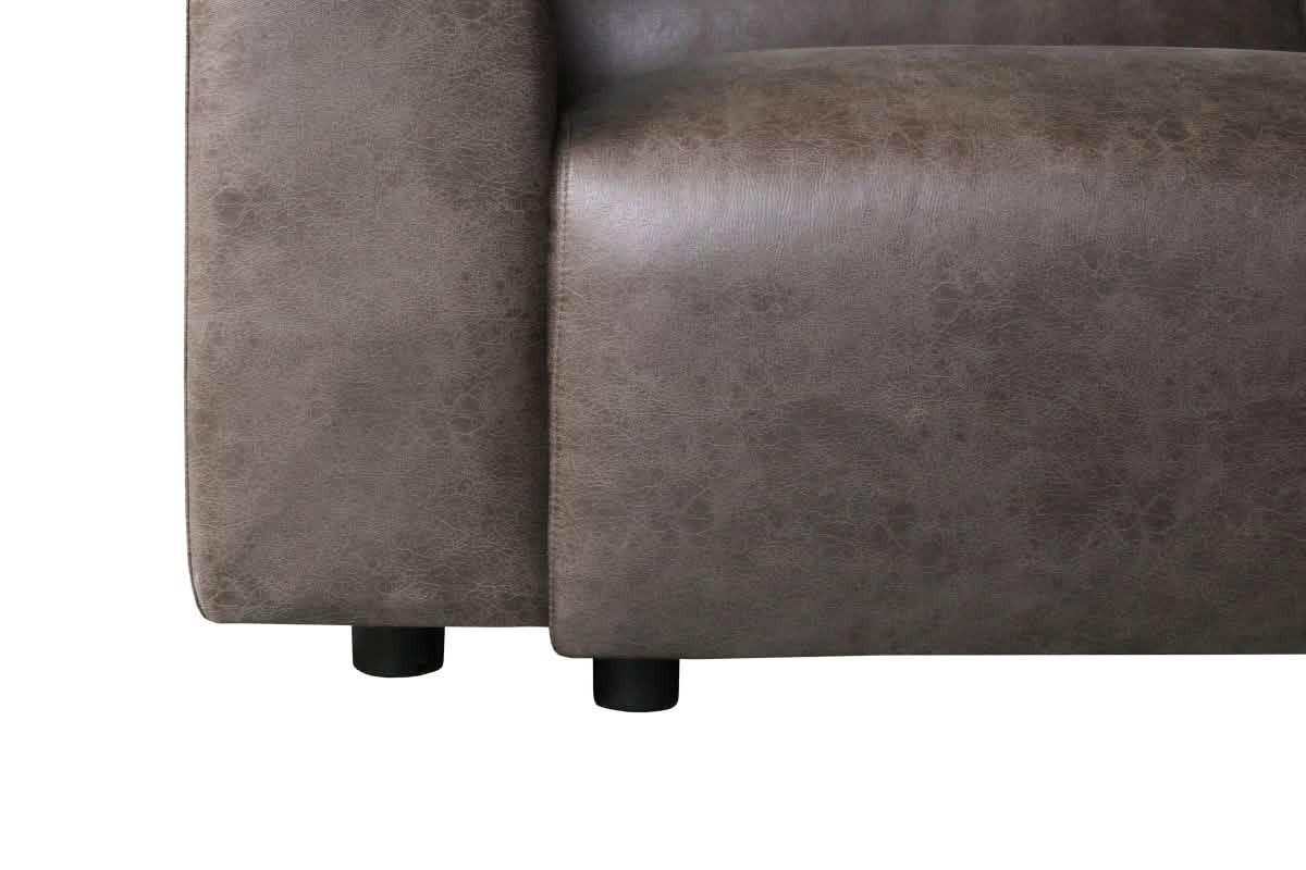 LeisureMod Whisper 4 - 6 Seater Conversation Set With a Chaise and Ottoman Upholstered in Linen/Leather/Polyester