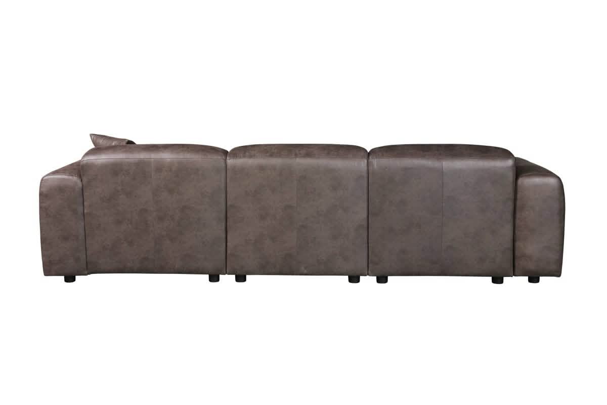 LeisureMod Whisper 4 - 6 Seater Conversation Set With a Chaise and Ottoman Upholstered in Linen/Leather/Polyester