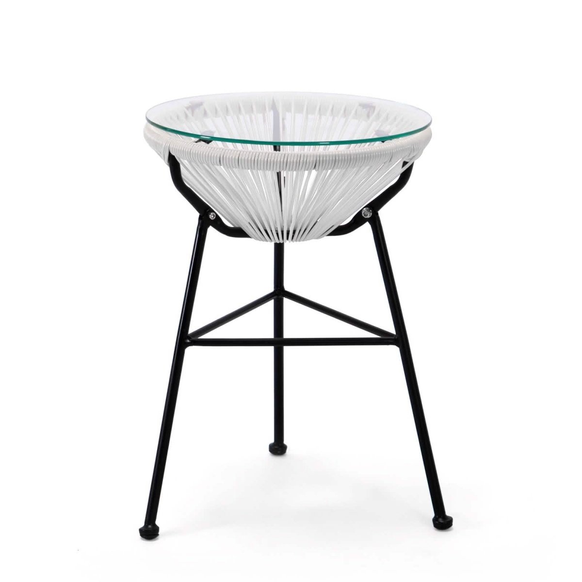 Leisuremod White Montara 3 Piece Outdoor Lounge Patio Chairs With Glass Top Table