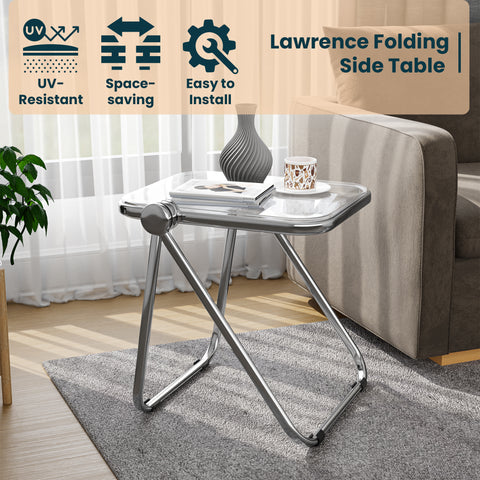 Lawrence Square Folding Side Table with Plastic Tabletop in Chrome Aluminum Frame