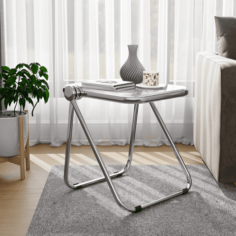 Lawrence Square Folding Side Table with Plastic Tabletop in Chrome Aluminum Frame