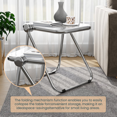 Lawrence Square Folding Side Table with Plastic Tabletop in Chrome Aluminum Frame