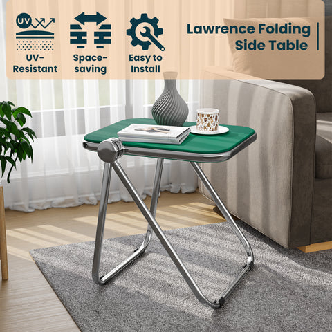 Lawrence Square Folding Side Table with Plastic Tabletop in Chrome Aluminum Frame