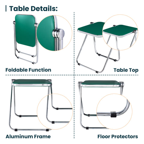 Lawrence Square Folding Side Table with Plastic Tabletop in Chrome Aluminum Frame