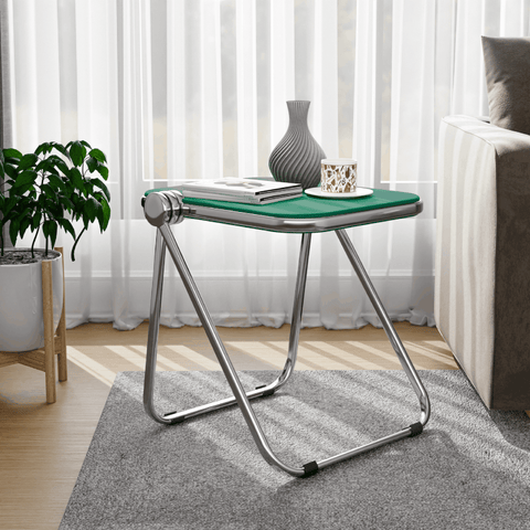 Lawrence Square Folding Side Table with Plastic Tabletop in Chrome Aluminum Frame