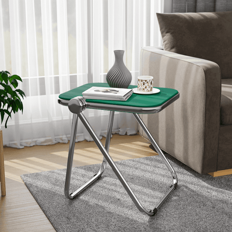 Lawrence Square Folding Side Table with Plastic Tabletop in Chrome Aluminum Frame