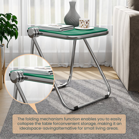 Lawrence Square Folding Side Table with Plastic Tabletop in Chrome Aluminum Frame