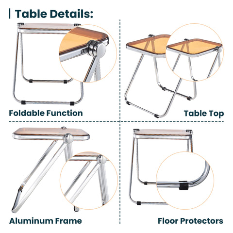 Lawrence Square Folding Side Table with Plastic Tabletop in Chrome Aluminum Frame