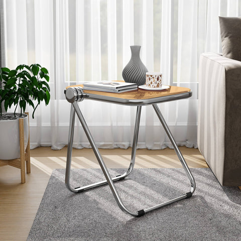 Lawrence Square Folding Side Table with Plastic Tabletop in Chrome Aluminum Frame