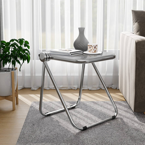 Lawrence Square Folding Side Table with Plastic Tabletop in Chrome Aluminum Frame