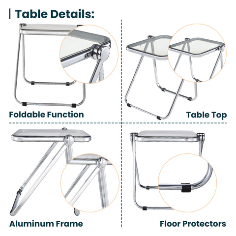 Lawrence Square Folding Side Table with Plastic Tabletop in Chrome Aluminum Frame