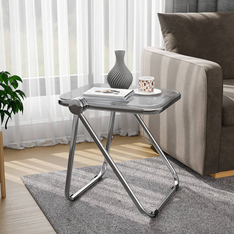 Lawrence Square Folding Side Table with Plastic Tabletop in Chrome Aluminum Frame