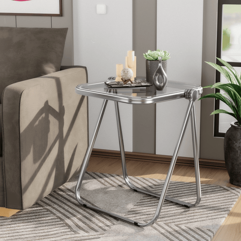 Square Folding Side Table with Plastic Tabletop and Iron Frame