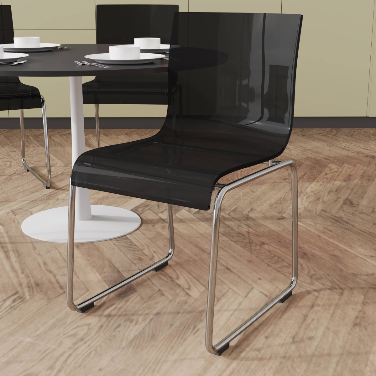 Lima Modern Acrylic Dining Chair With Chrome Base