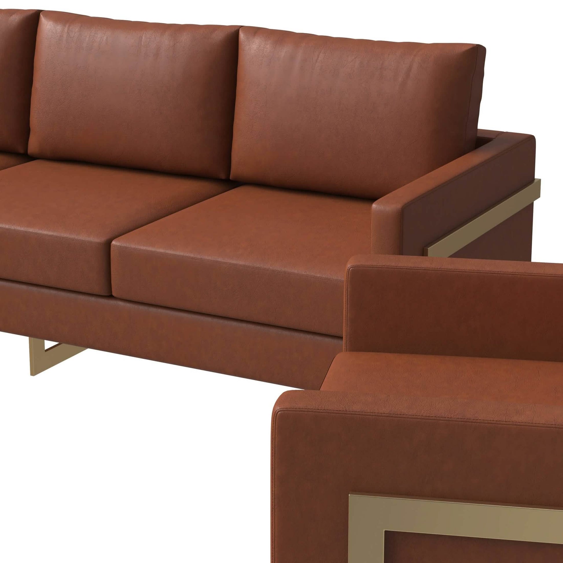 Lincoln 3 - Piece Sofa Set Upholstered in Leather/Velvet Accent Chair with Gold Stainless Steel Frame