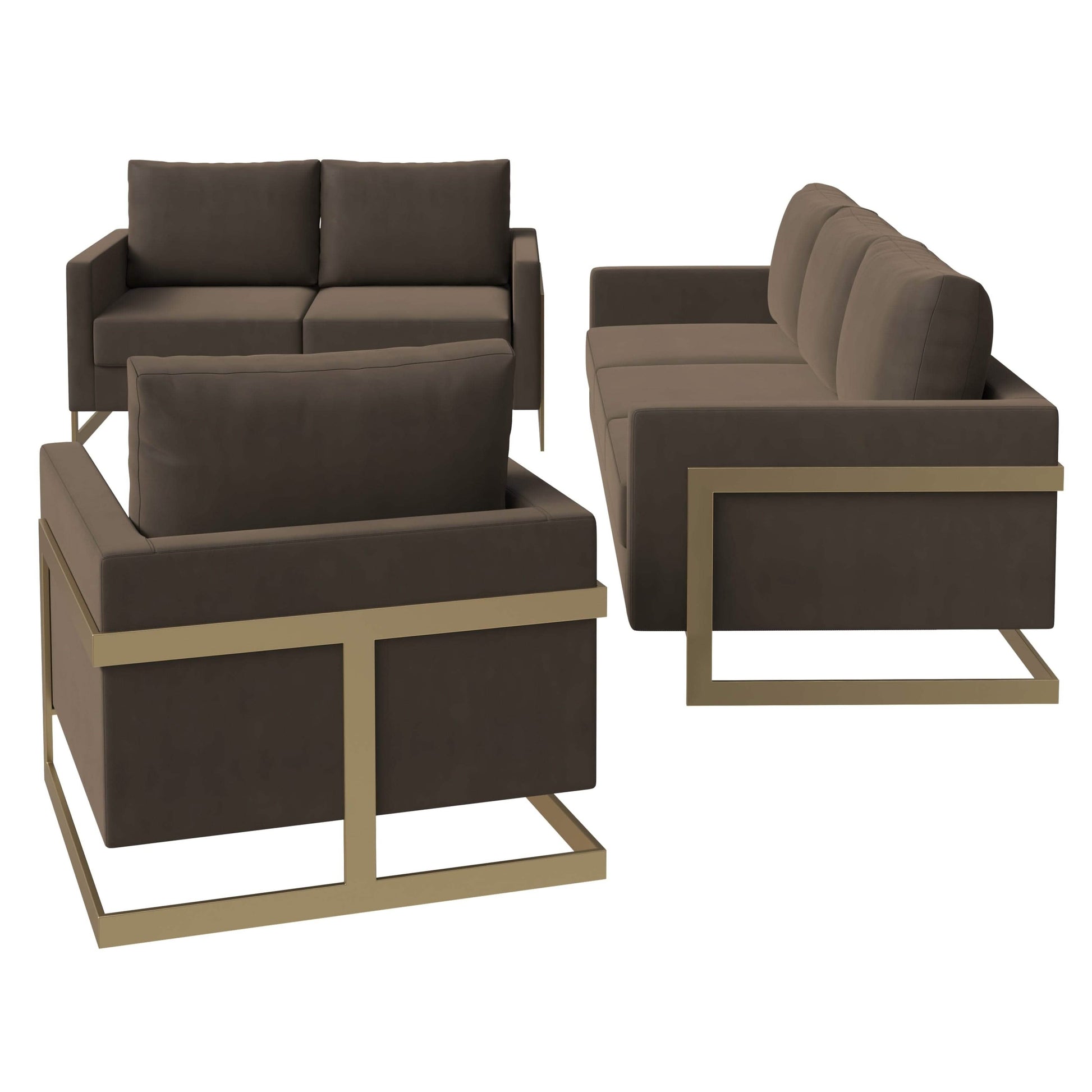 Lincoln 3 - Piece Sofa Set Upholstered in Leather/Velvet Accent Chair with Gold Stainless Steel Frame