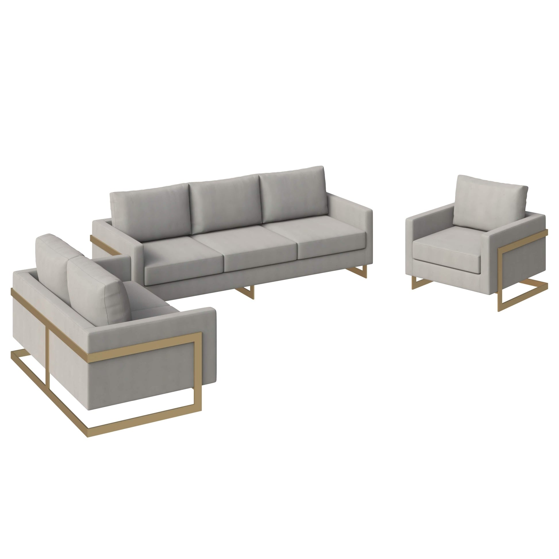 Lincoln 3 - Piece Sofa Set Upholstered in Leather/Velvet Accent Chair with Gold Stainless Steel Frame