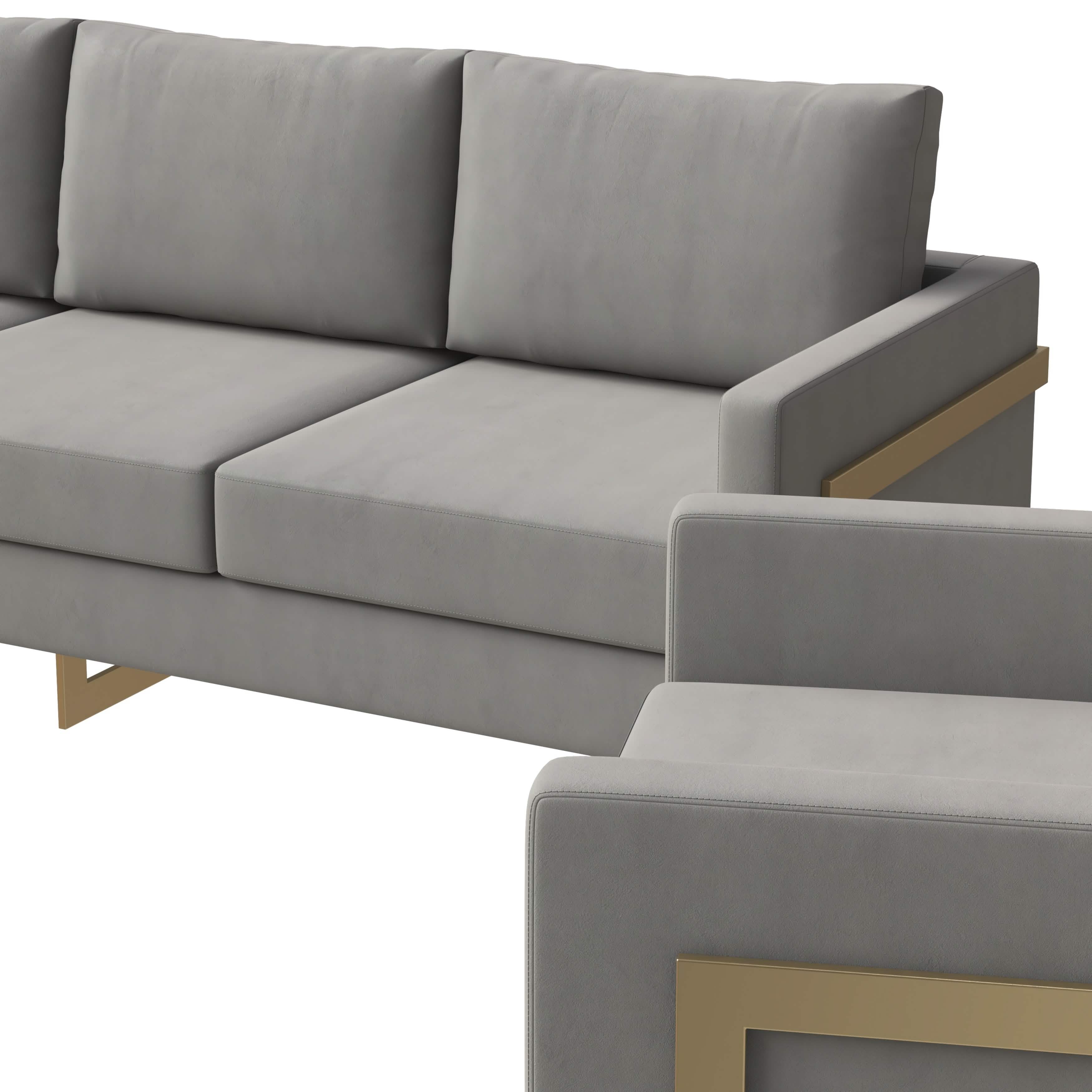 Lincoln 3 - Piece Sofa Set Upholstered in Leather/Velvet Accent Chair with Gold Stainless Steel Frame