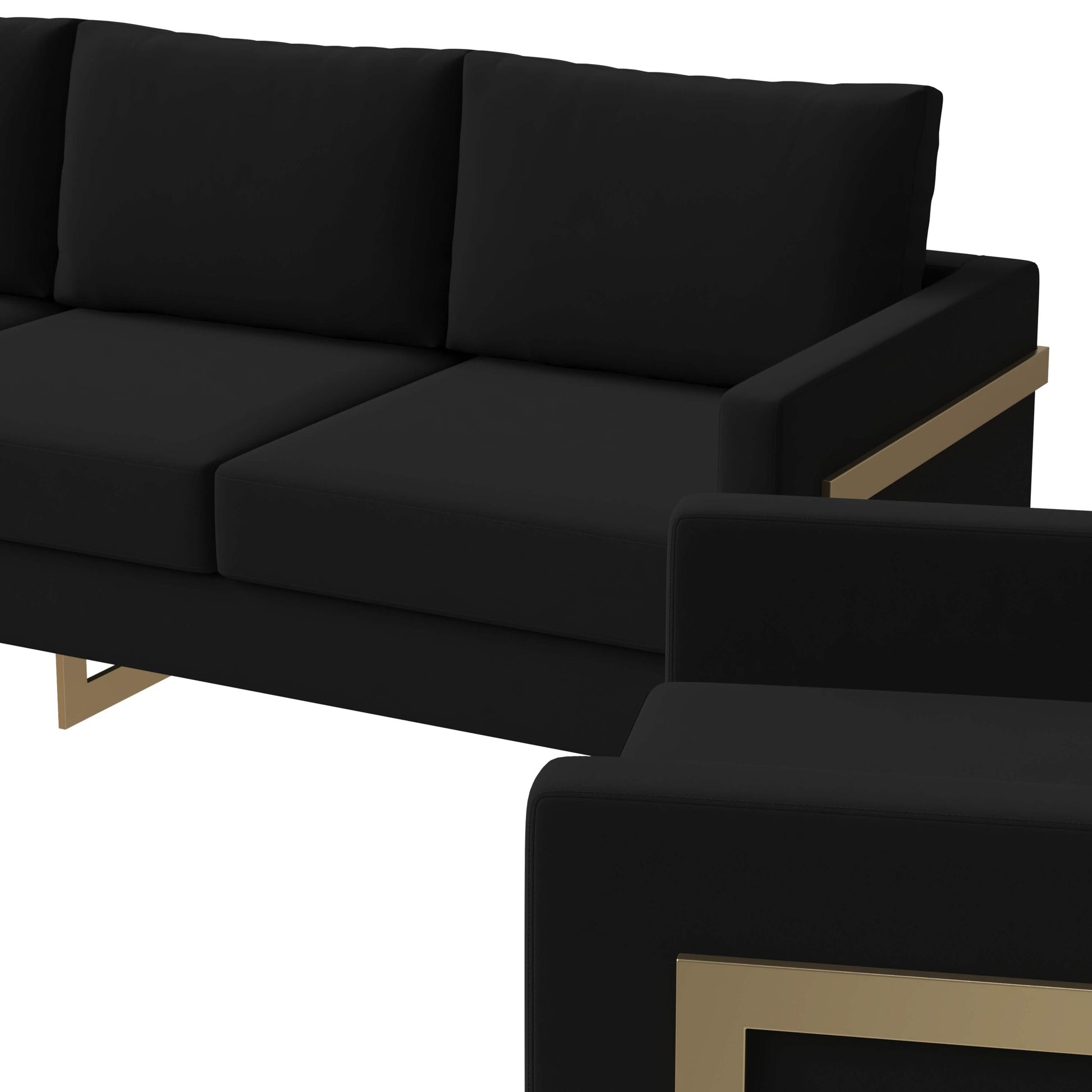 Lincoln 3 - Piece Sofa Set Upholstered in Leather/Velvet Accent Chair with Gold Stainless Steel Frame