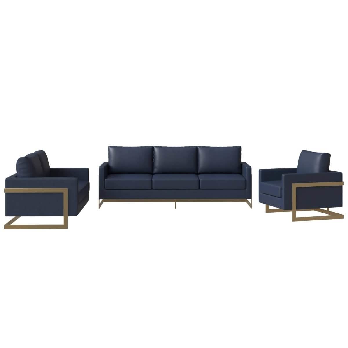 Lincoln 3 - Piece Sofa Set Upholstered in Leather/Velvet Accent Chair with Gold Stainless Steel Frame