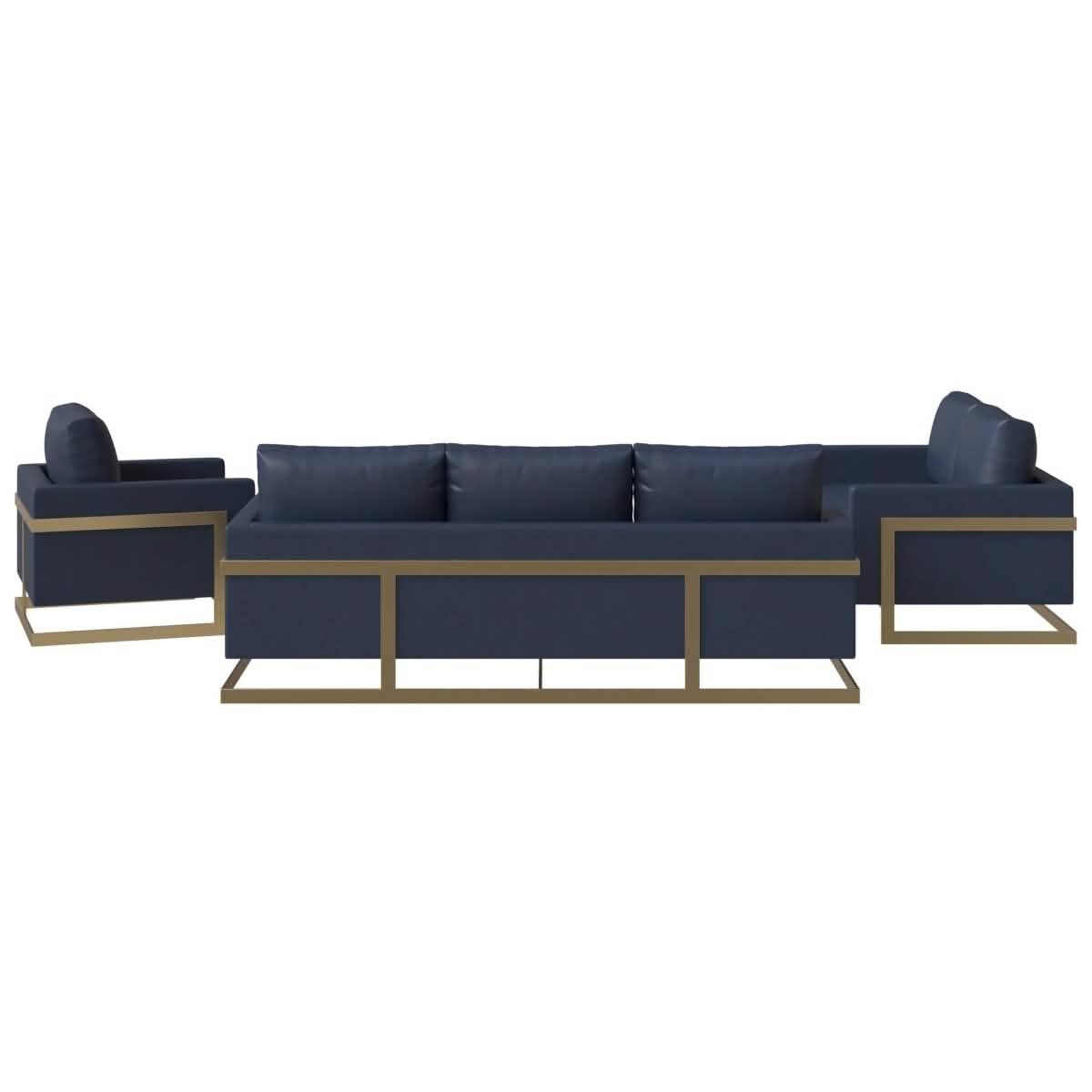 Lincoln 3 - Piece Sofa Set Upholstered in Leather/Velvet Accent Chair with Gold Stainless Steel Frame