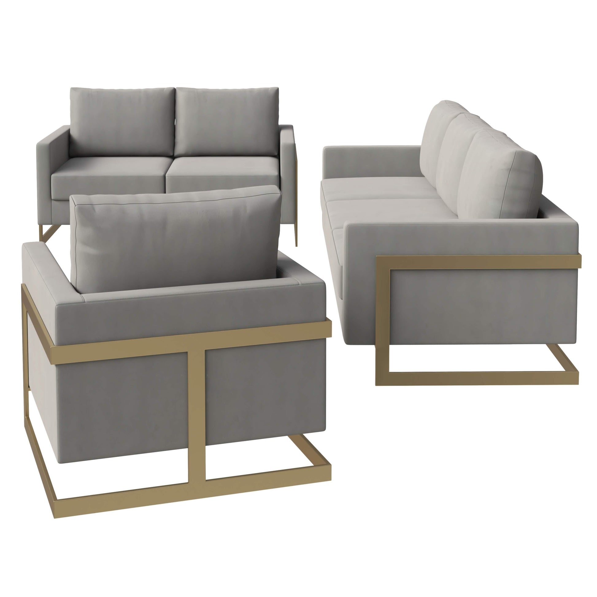 Lincoln 3 - Piece Sofa Set Upholstered in Leather/Velvet Accent Chair with Gold Stainless Steel Frame