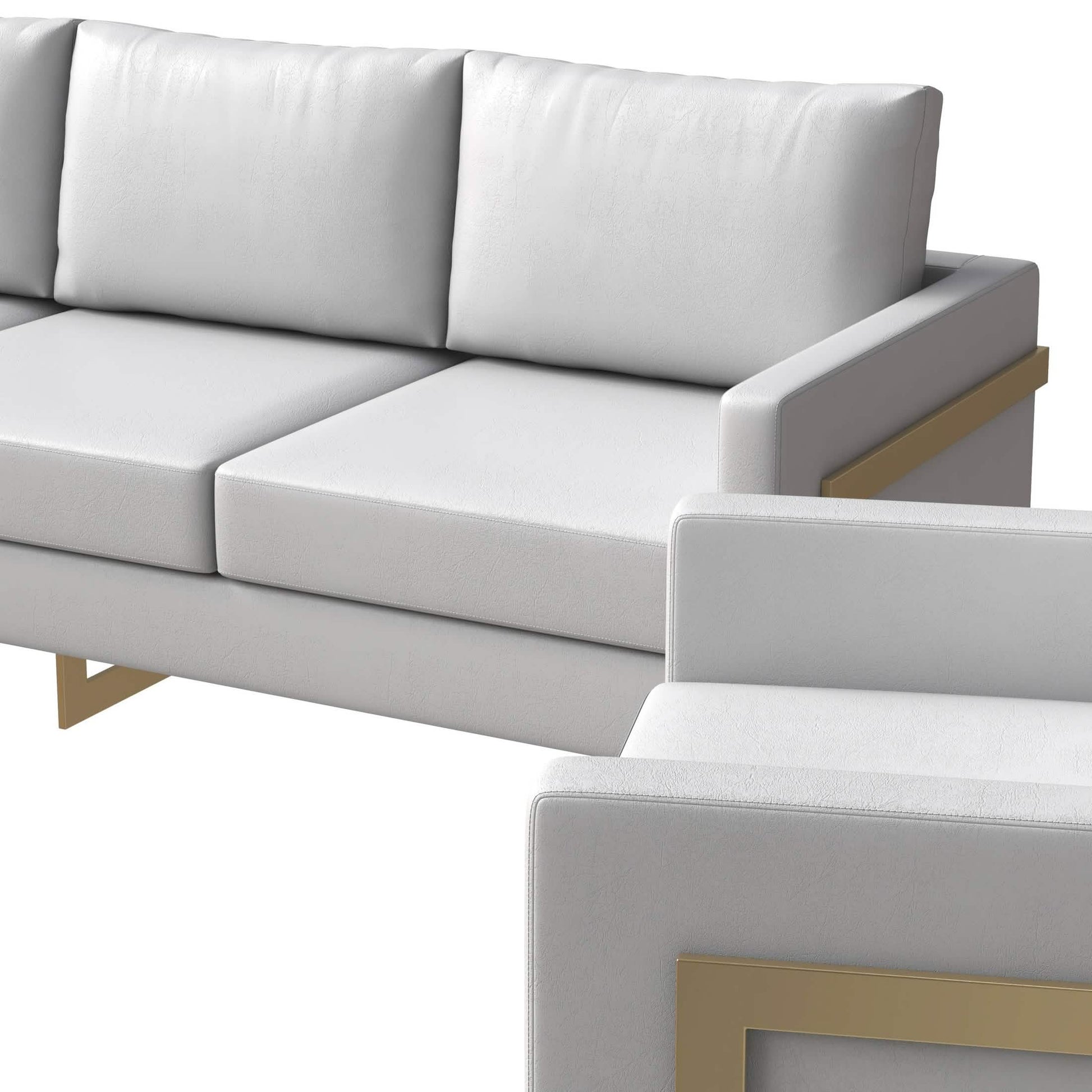 Lincoln 3 - Piece Sofa Set Upholstered in Leather/Velvet Accent Chair with Gold Stainless Steel Frame