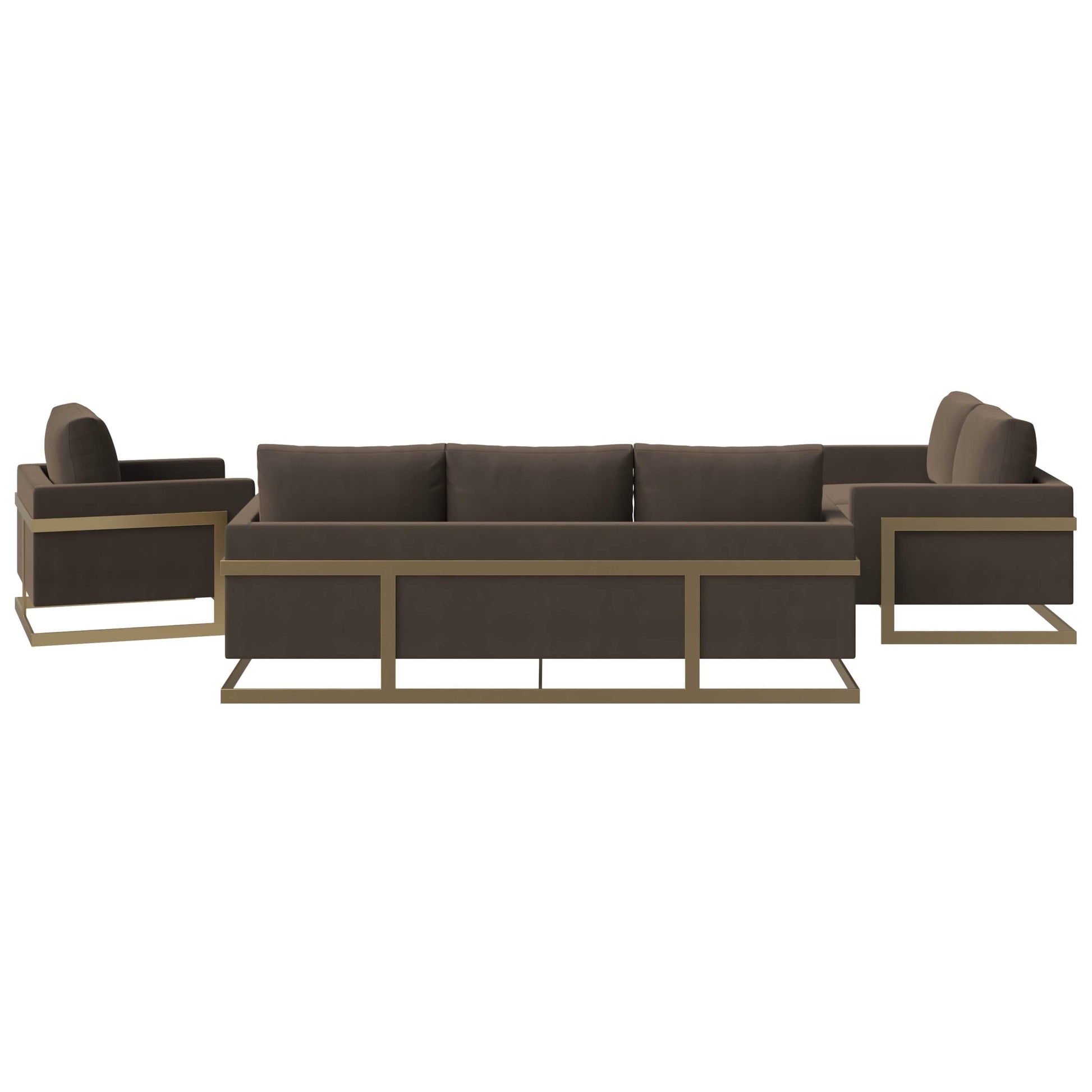 Lincoln 3 - Piece Sofa Set Upholstered in Leather/Velvet Accent Chair with Gold Stainless Steel Frame