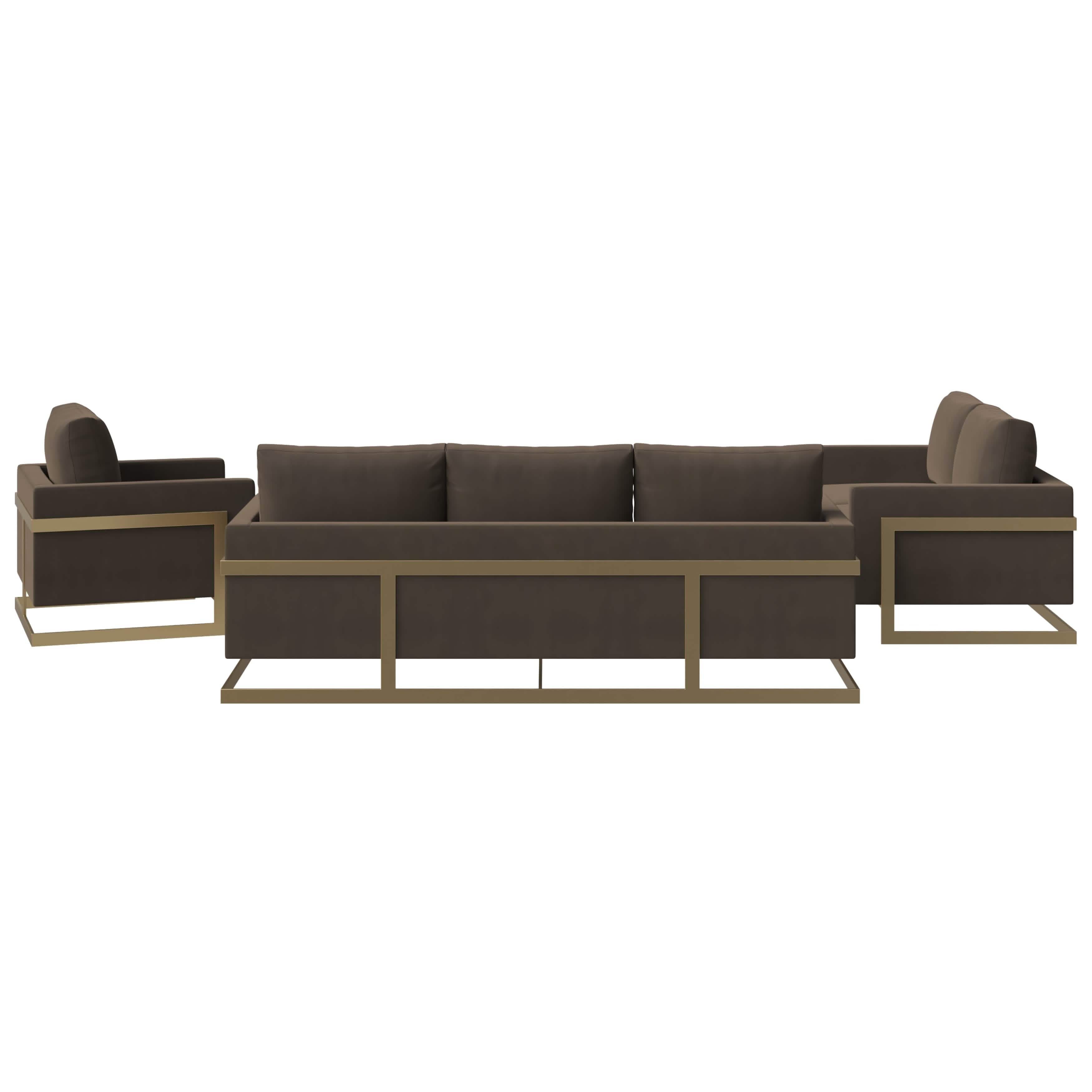 Lincoln 3 - Piece Sofa Set Upholstered in Leather/Velvet Accent Chair with Gold Stainless Steel Frame
