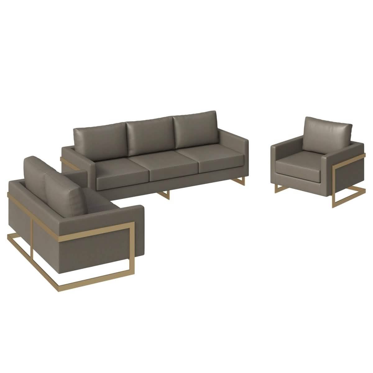 Lincoln 3 - Piece Sofa Set Upholstered in Leather/Velvet Accent Chair with Gold Stainless Steel Frame