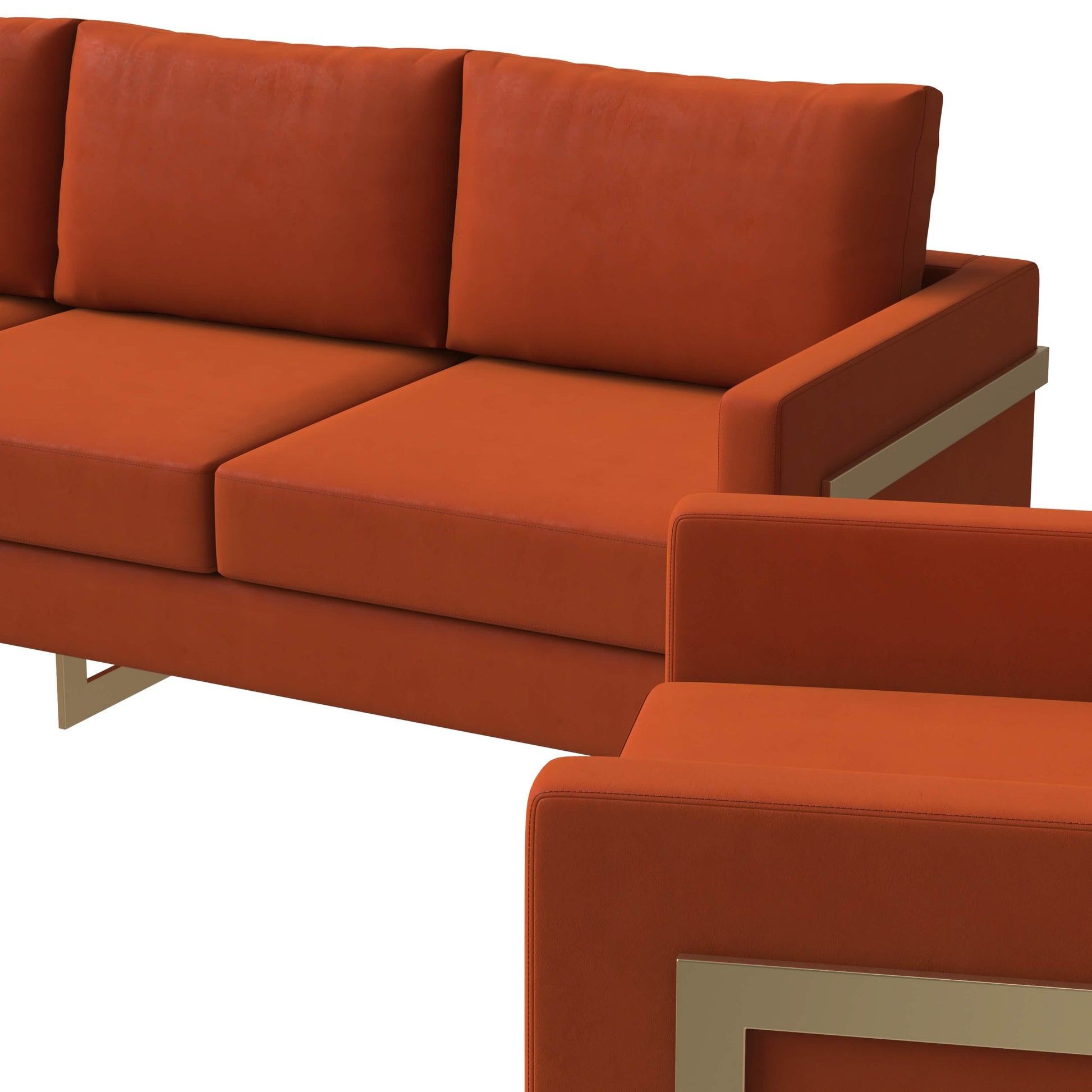 Lincoln 3 - Piece Sofa Set Upholstered in Leather/Velvet Accent Chair with Gold Stainless Steel Frame