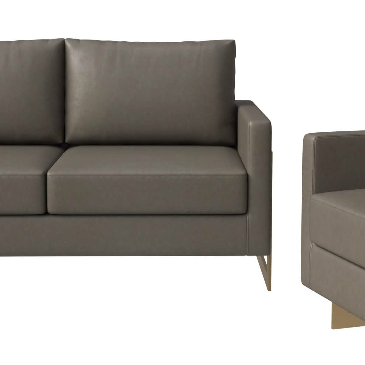 Lincoln 3 - Piece Sofa Set Upholstered in Leather/Velvet Accent Chair with Gold Stainless Steel Frame