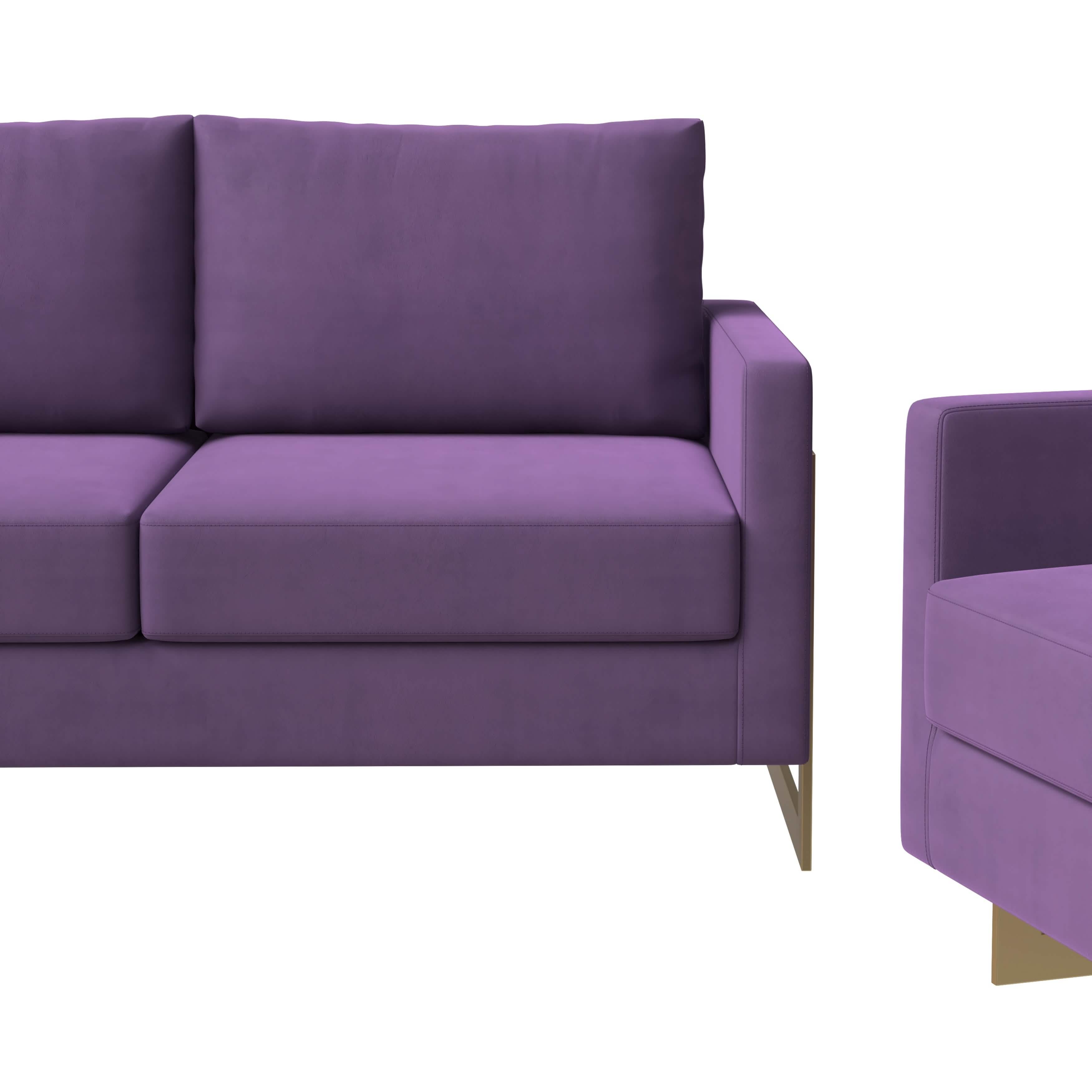 Lincoln 3 - Piece Sofa Set Upholstered in Leather/Velvet Accent Chair with Gold Stainless Steel Frame