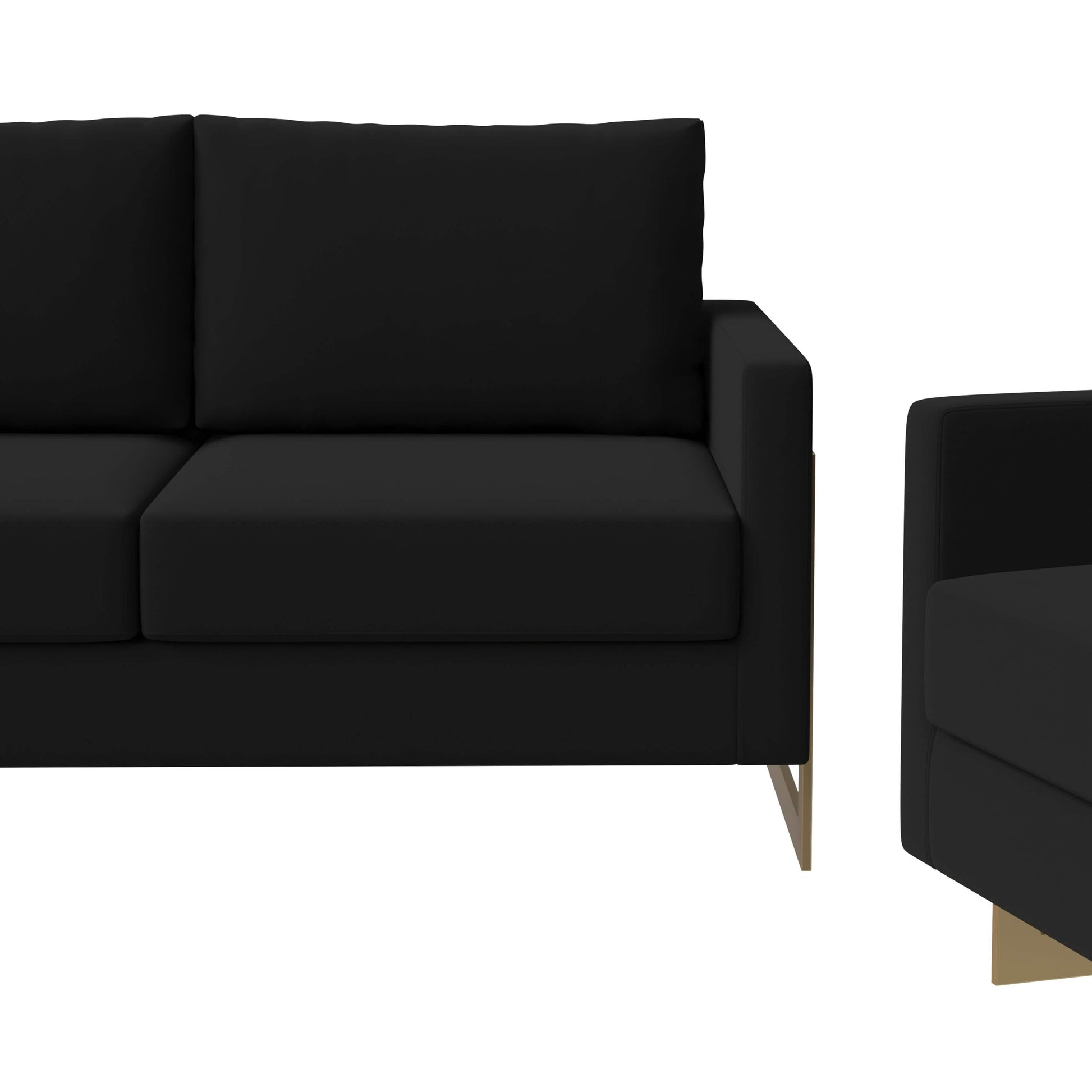 Lincoln 3 - Piece Sofa Set Upholstered in Leather/Velvet Accent Chair with Gold Stainless Steel Frame