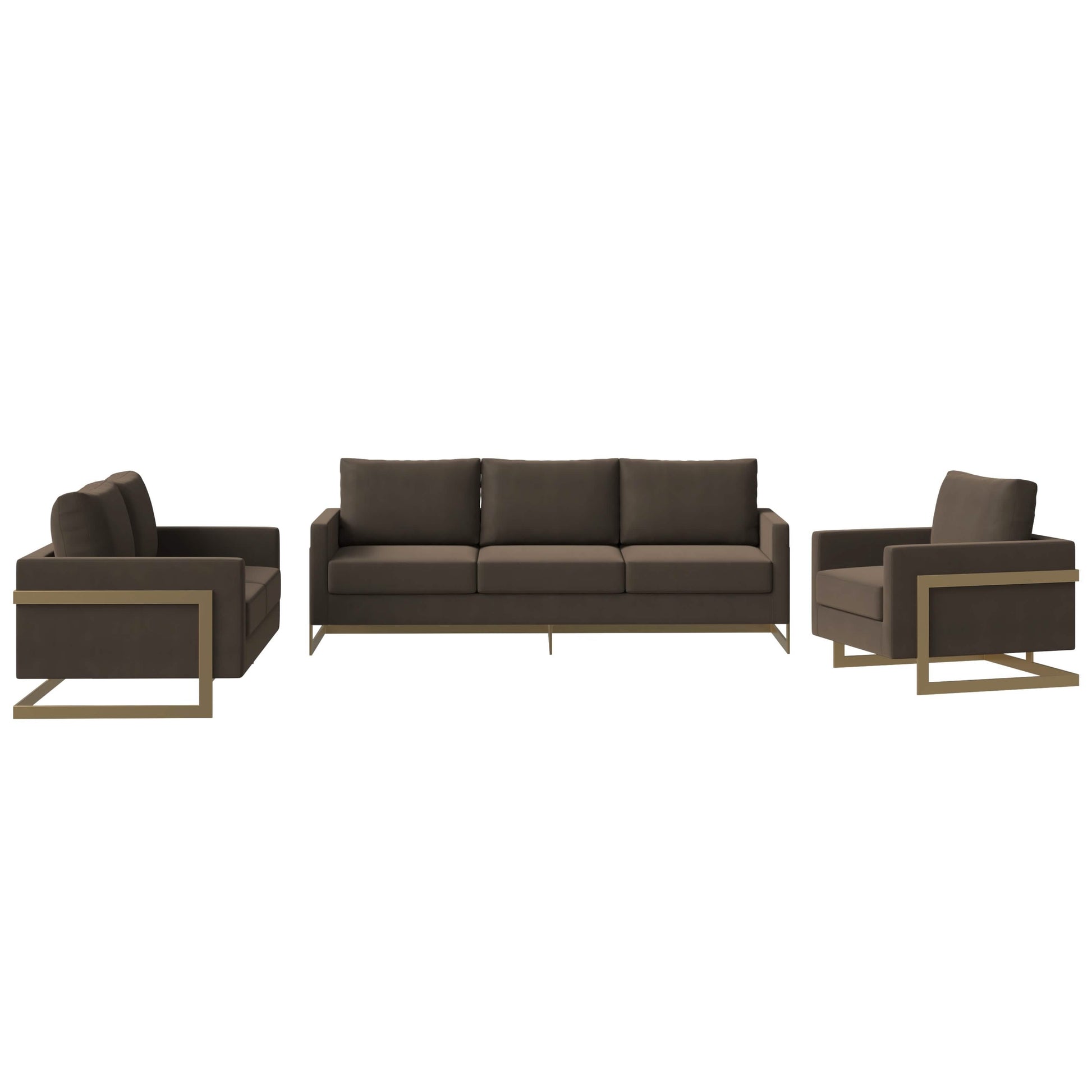 Lincoln 3 - Piece Sofa Set Upholstered in Leather/Velvet Accent Chair with Gold Stainless Steel Frame