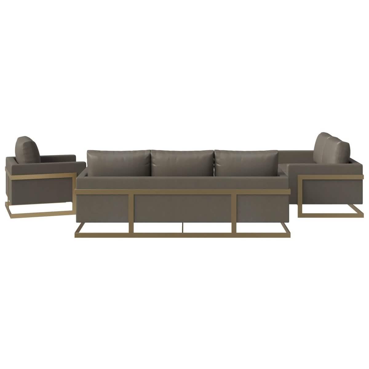 Lincoln 3 - Piece Sofa Set Upholstered in Leather/Velvet Accent Chair with Gold Stainless Steel Frame