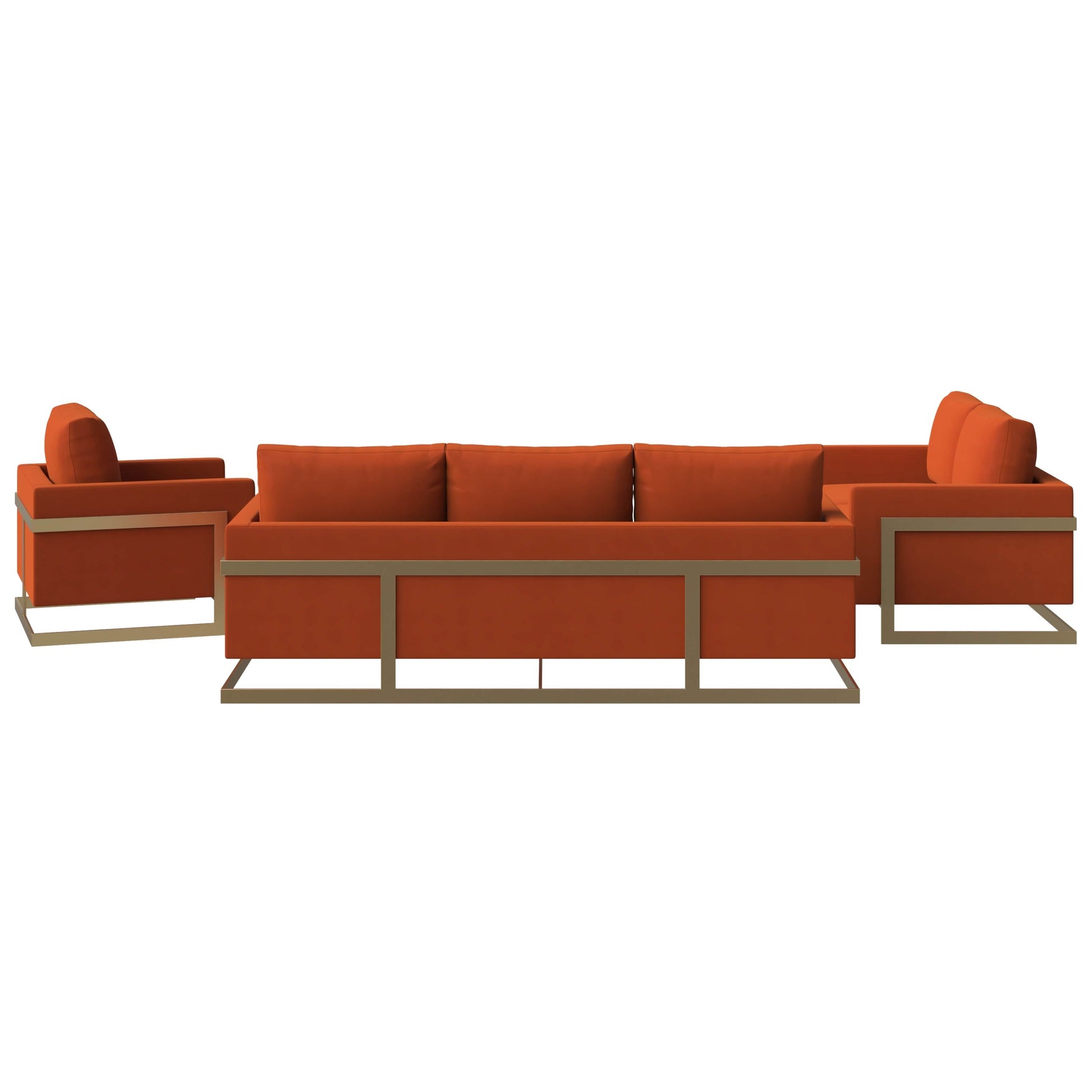 Lincoln 3 - Piece Sofa Set Upholstered in Leather/Velvet Accent Chair with Gold Stainless Steel Frame