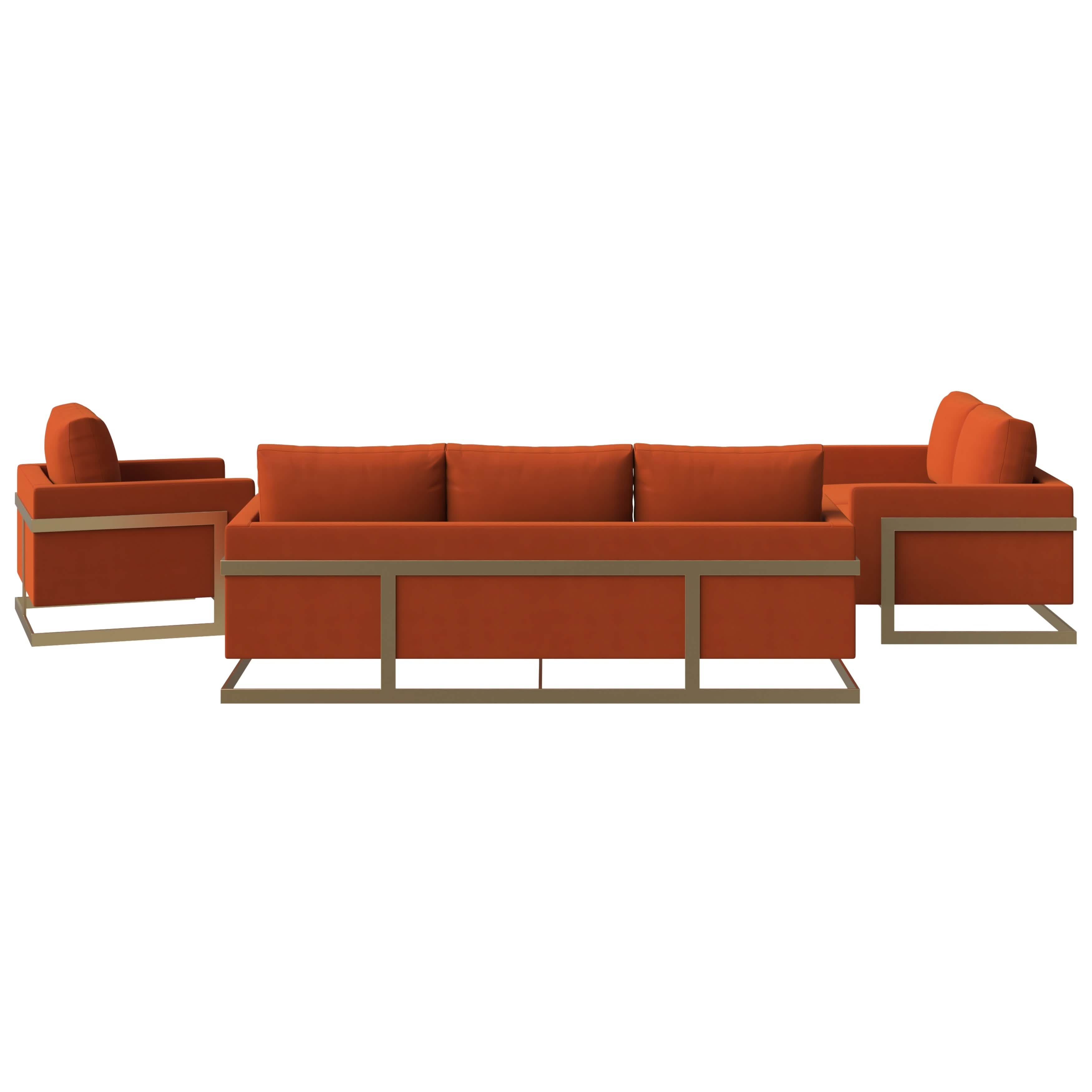 Lincoln 3 - Piece Sofa Set Upholstered in Leather/Velvet Accent Chair with Gold Stainless Steel Frame
