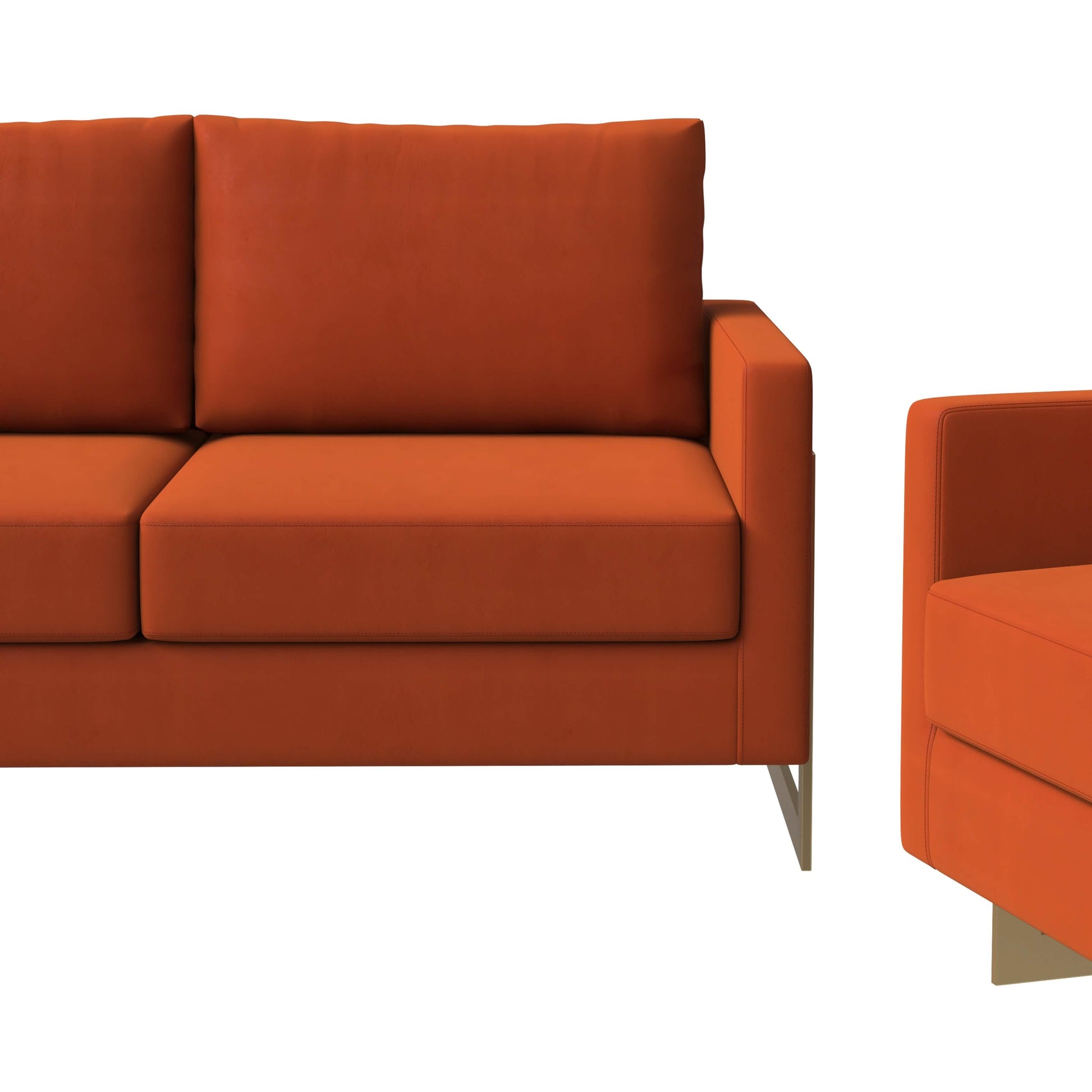 Lincoln 3 - Piece Sofa Set Upholstered in Leather/Velvet Accent Chair with Gold Stainless Steel Frame