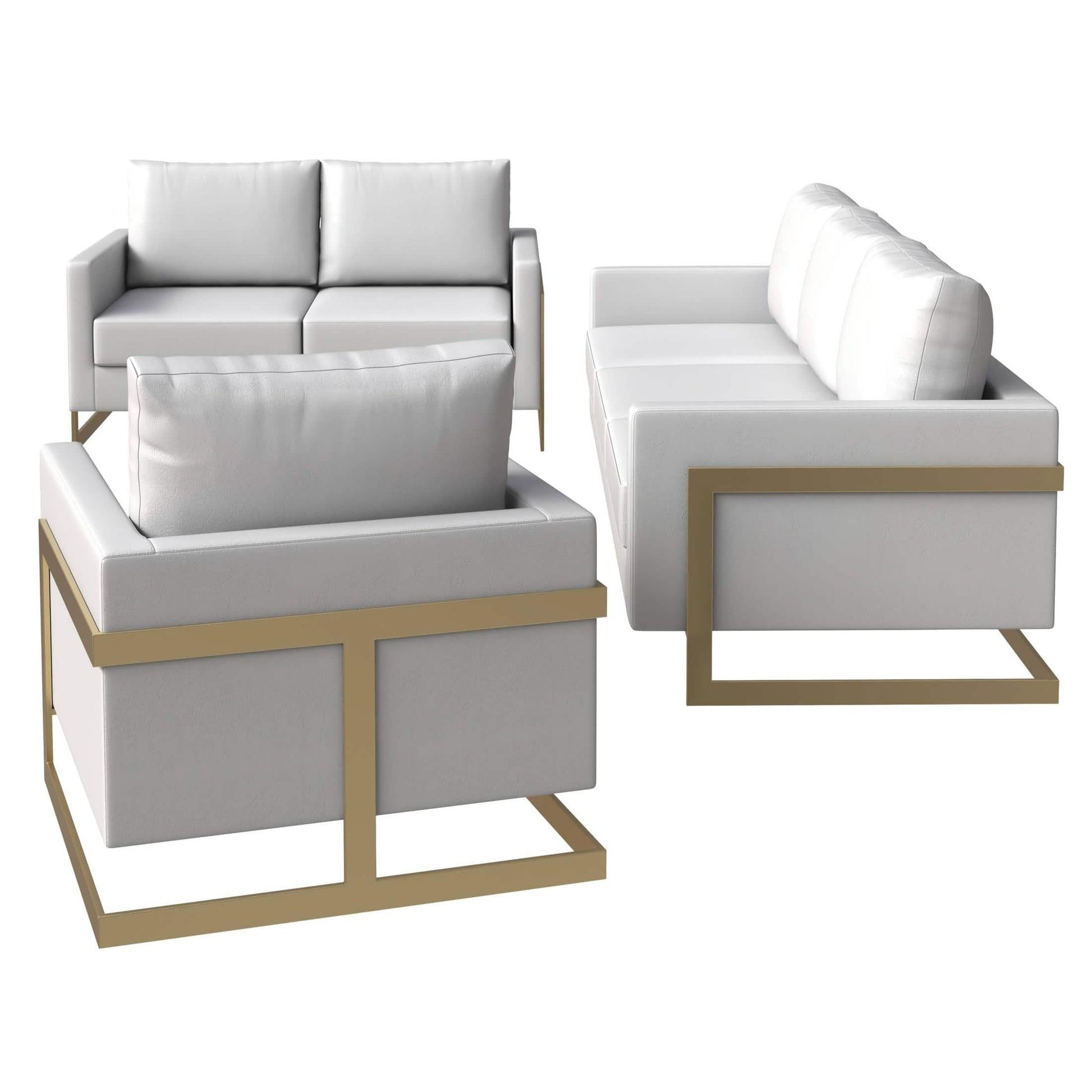 Lincoln 3 - Piece Sofa Set Upholstered in Leather/Velvet Accent Chair with Gold Stainless Steel Frame