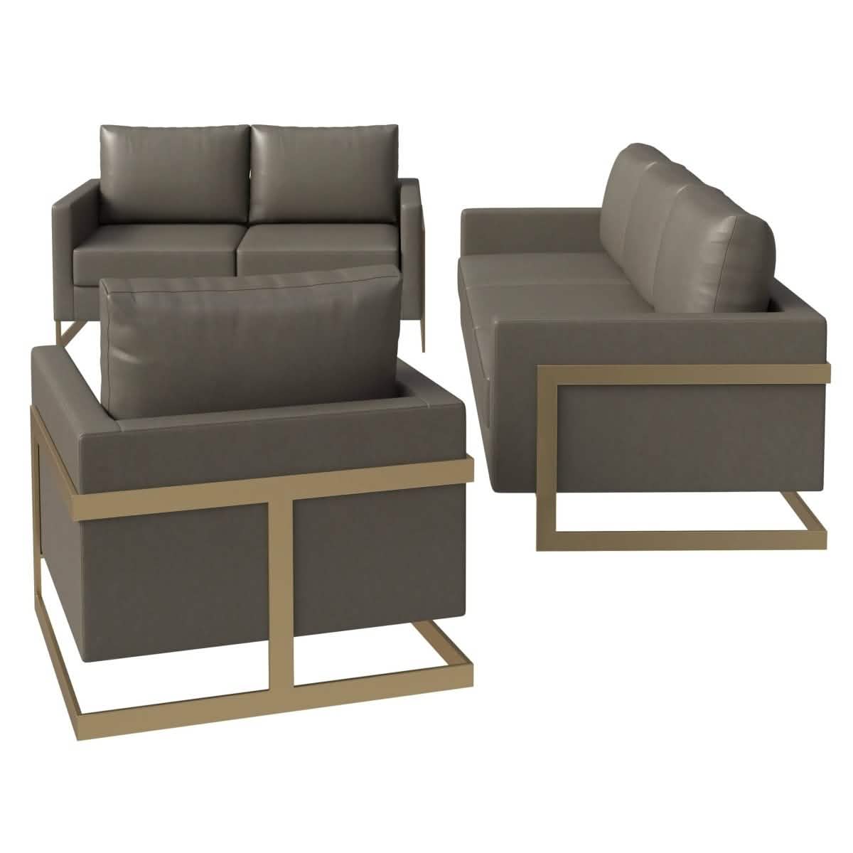 Lincoln 3 - Piece Sofa Set Upholstered in Leather/Velvet Accent Chair with Gold Stainless Steel Frame