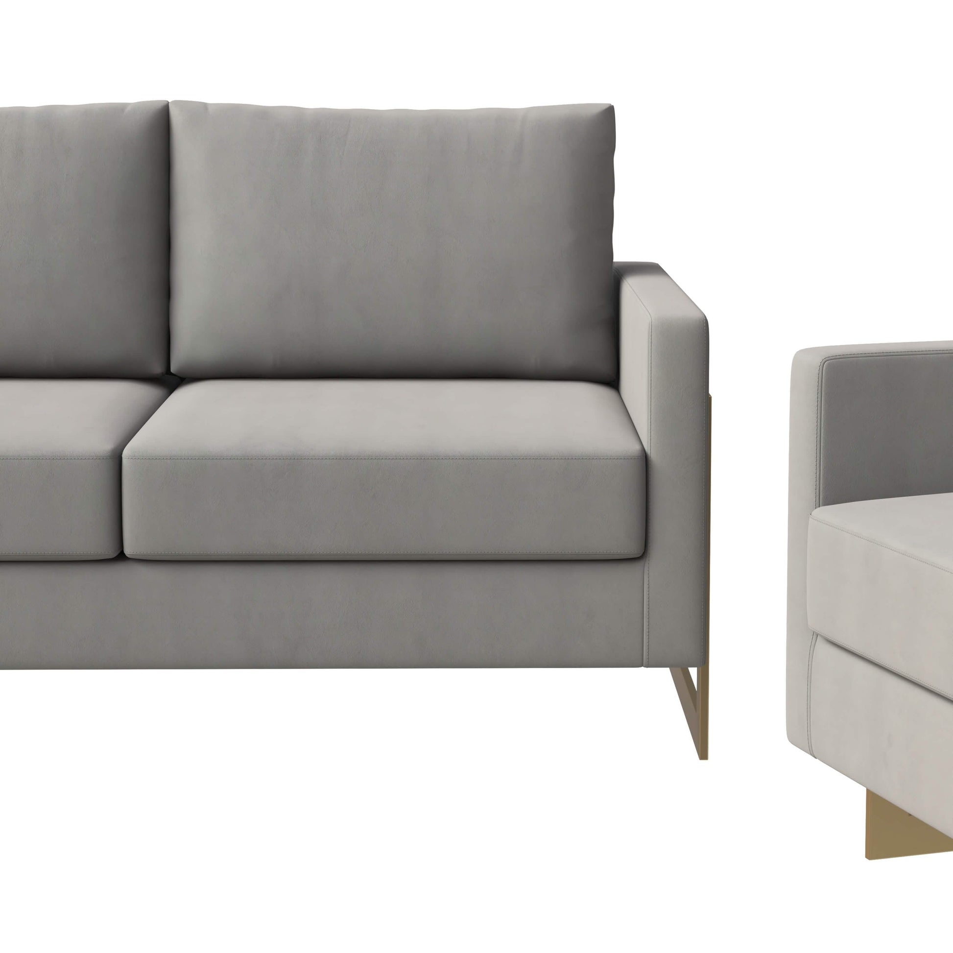 Lincoln 3 - Piece Sofa Set Upholstered in Leather/Velvet Accent Chair with Gold Stainless Steel Frame
