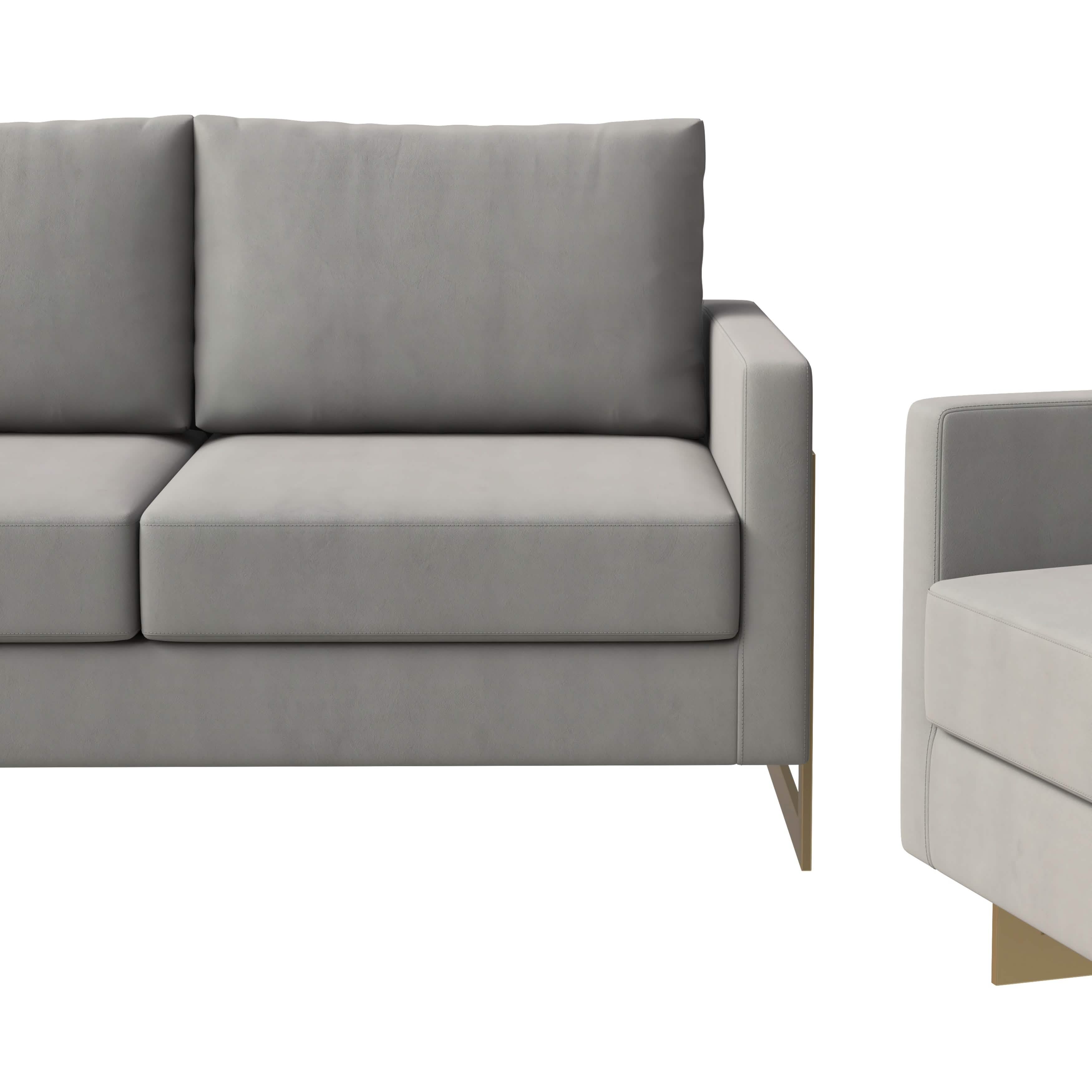 Lincoln 3 - Piece Sofa Set Upholstered in Leather/Velvet Accent Chair with Gold Stainless Steel Frame